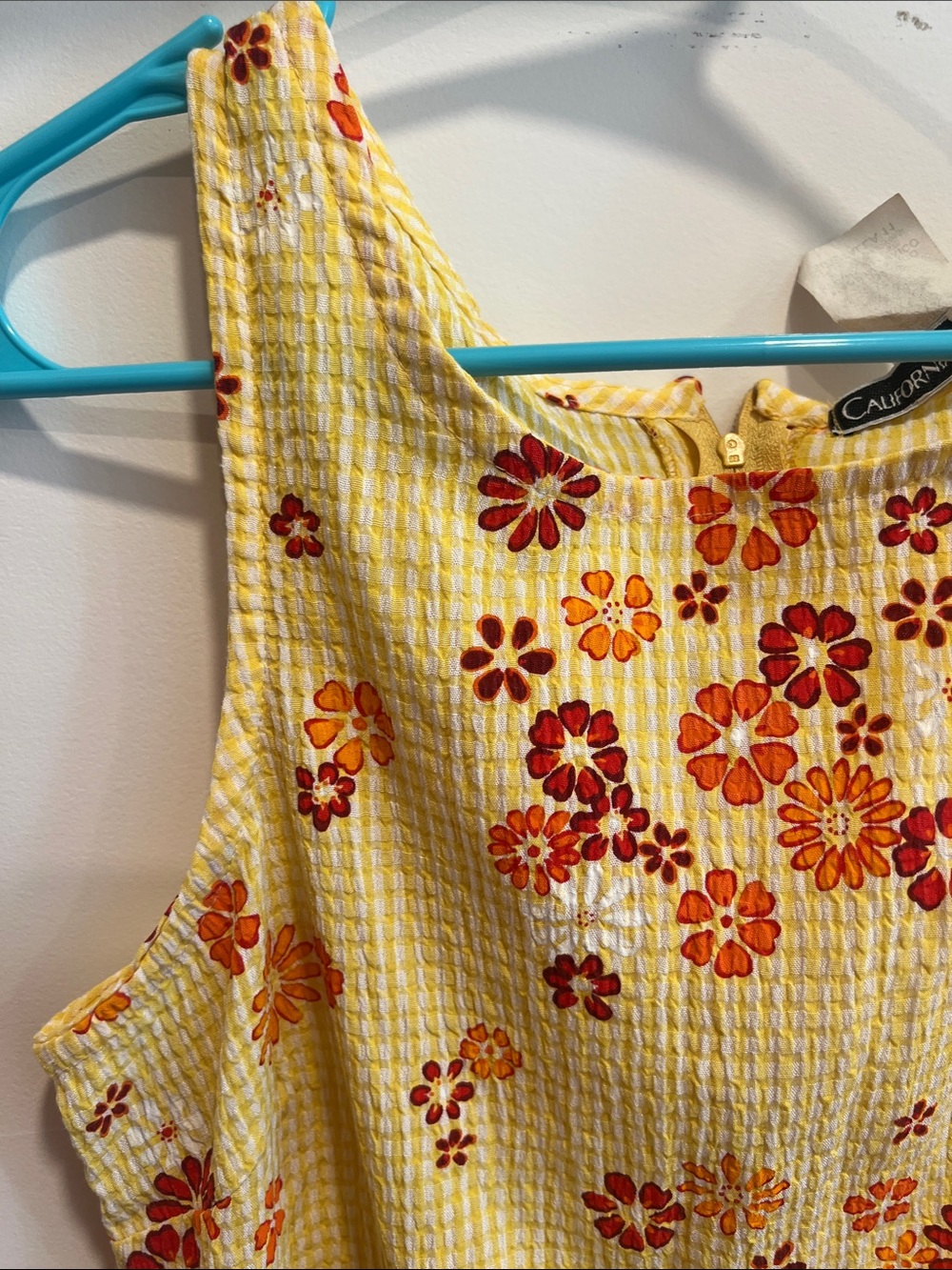 Vintage Yellow Floral Sundress with Red & Orange Blooms - Picture 2 of 8